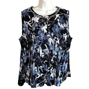 Roz & Ali Woman  Tank Top Black Floral Print  Stretch pleaded blouse plus size